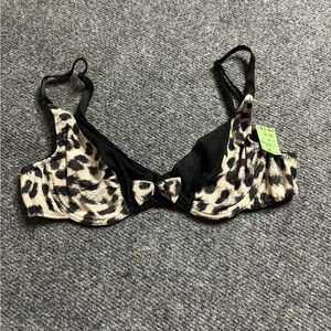 Vtg Bra NWT 34B Animal Print Black Sheer Bow 90’s Pinup Goddess  Made In France